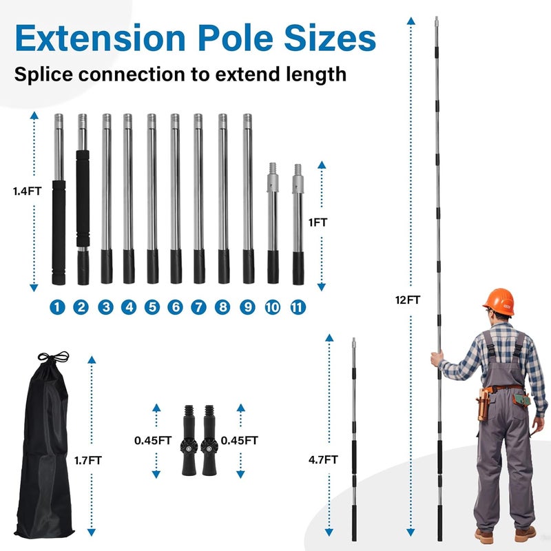 Greeily Paint Roller Extension Pole, 4ft to 12ft Paint Extension Pole Multi-Purpose Splicing Adjustment Long for Spider Brush Outdoor Spray Painting Roller Cleaning and Chandelier Replacement - Image 2